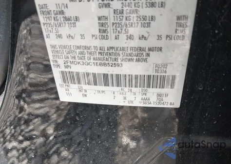 2014 Ford Edge Se from USA, damaged, VIN 2FMDK3GC1EBB52593